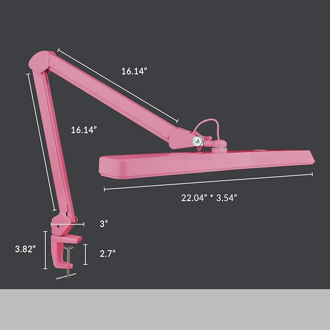 Neatfi Task Lamp – 2,500 Lumens, 30W, 22-Inch Wide Shade, 4 Brightness Levels, Eye-Caring Light, Clamp Mount, LED Task Light for Manicure Table, Crafts, Workbench, Office (Non-CCT, Pink)