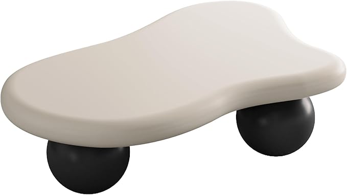40" Modern Coffee Table Cloud Shape Low Center Table Cute Irregular Indoor Tea Table with 3 Ball Legs for Living Room Small Space