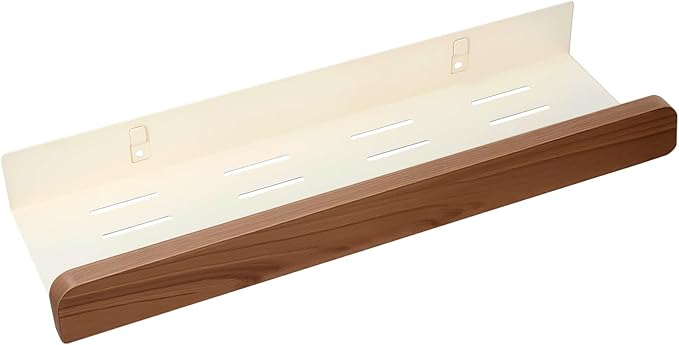 Single White Aluminum & Walnut Bathroom Wall Shelf, 15.75” Long Floating Shelf with 5.31” Deep Storage, Modern Wall Mounted Shelf for Vanity, Sink, Kitchen or Living Room