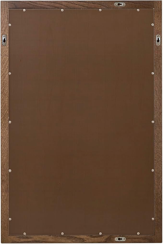 ARIEL Rectangular Wooden Mirror 24" x 36" in Brown Oak, Flexible Horizontal/Vertical Hanging for Bathroom, Vanity, Entryway & Living Room Decor, Farmhouse Style