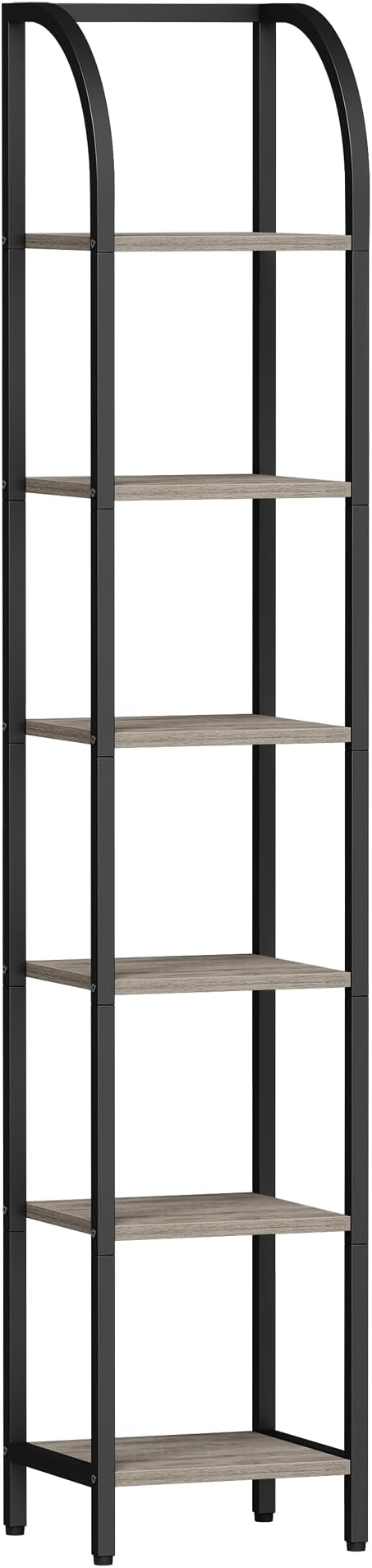 Hzuaneri Bookshelf Bookcase Narrow Bookcase Shelf Organizer with Steel Frame for Study Living Room Bedroom Kitchen Home Office Industrial Bookshelf 6-Tier Greige BC56005B