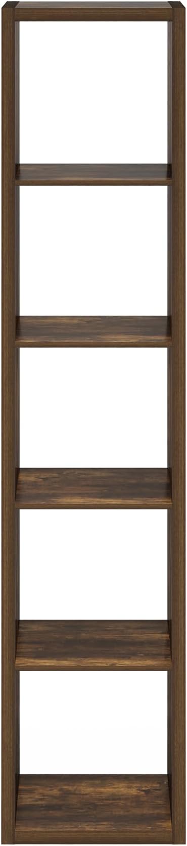 Furinno Cubicle Book Shelf, Vertical 5-Cube Bookshelf, Extra Thick Horizontally & Vertically Reversible Bookcase with Open Back, 14.6" x 16" x 72", for Living Room, Bedroom, Home Office, Amber Pine