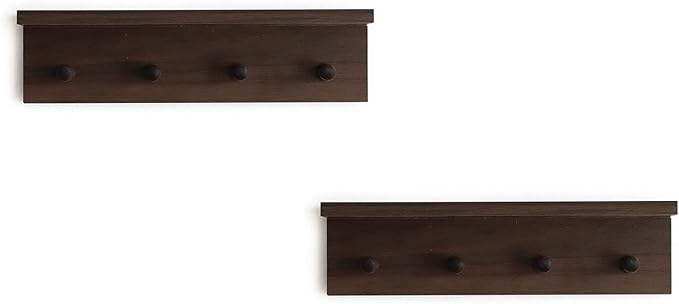 Entrance Coat Rack ,Coat Hooks, Wall-Mounted Wooden Hook Rack, Wall-Mounted Shelves are Very Suitable (Walnut Color Finish—A-2)