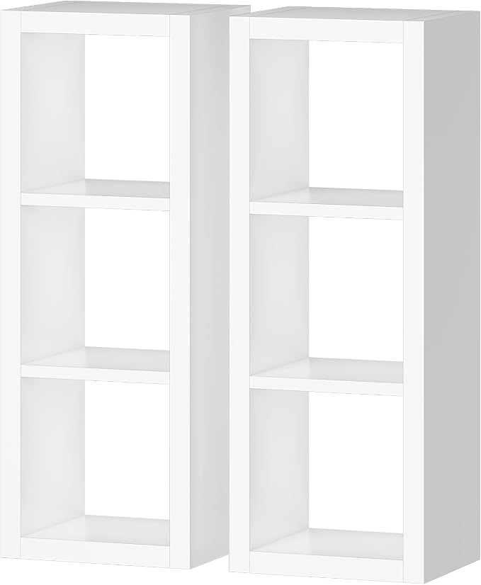 furtble 3 Cube Storage Organizer Shelf, 2-Pack White Cube Bookcase, Morden Bookshelf for Bedroom, Living Room, Closet, Office, 11.2" D x 13.38" W x 35.82" H