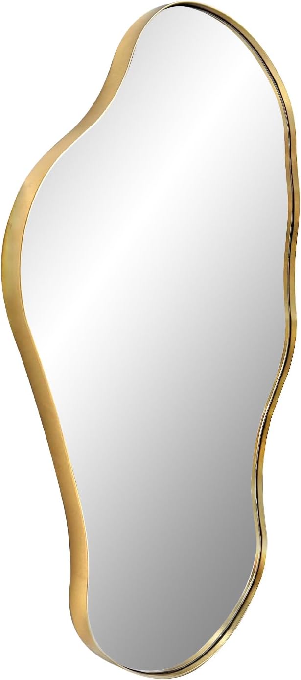 Irregular Wall Mirror, 30"x20" Asymmetrical Decorative Accent Mirror with Black Metal Frame, Organic Shape Mirrors for Entryway Bedroom Living Room, Horizontal or Vertical Hanging