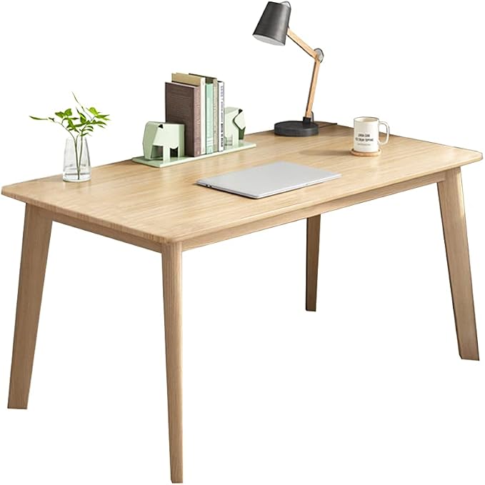 IOTXY Simple Wooden Writing Desk - Modern Minimalist Style PC Laptop Computer Workbench with Solid Wood Legs, 47" W Home Office Work Table for TV Stand Music Video Live Broadcast Workstation, Oak