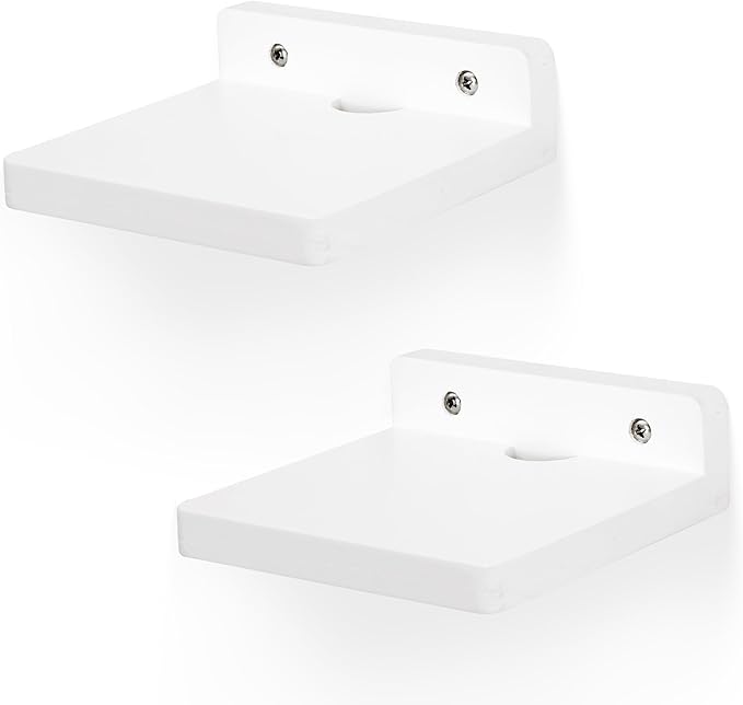 Small Floating Shelf for Wall,5 Inch Wooden Wall Shelf Set of 2,Mini Speaker, Baby Monitor,Cameras,Figurines Display Stand, for Bedroom, Gaming Room, Living Room, Bathroom, Office(White)