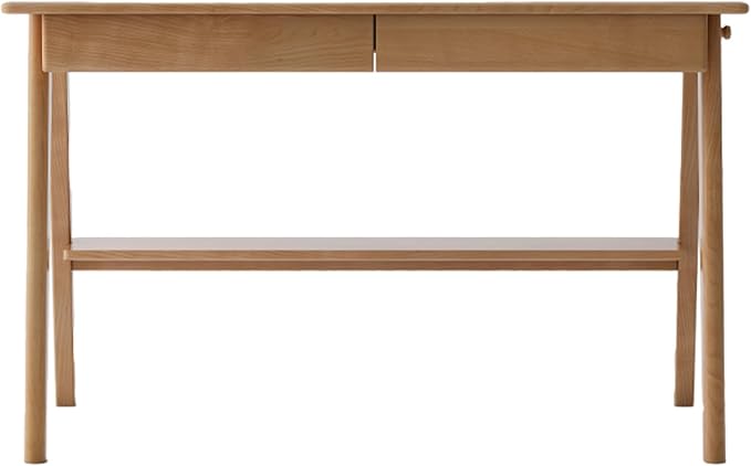 100% Solid Wood Home Office Desk with Drawers, Mid Century Modern Oak Desk, Writing Desk for Study Bedroom 47.24" W