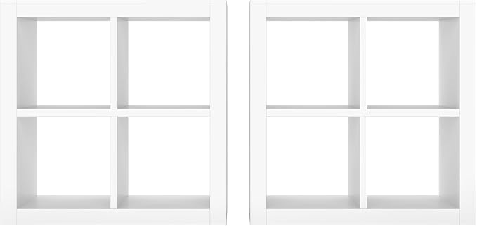 furtble 4-Cube Storage Organizer Bookshelf, 2-Pack Modern Wood Open Bookcase, Multifunctional Display Shelf for Living Room, Bedroom, Home Office, White
