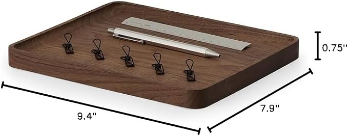 Oakywood Handcrafted Wooden Catchall Tray - Wooden Desk Organiser - Made in The EU - Natural Wood Desktop Storage - Customizable in 3 Sizes - Natural Walnut - 24x20 cm (9.4"x7.9")