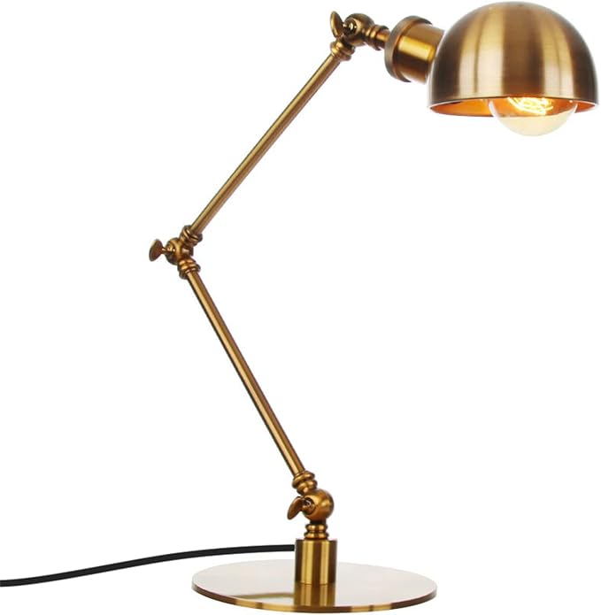 Makeup Vintage Desk Lamp, Adjustable Swing Arm Industrial Metal Task Table Lamp, Bedroom Bedside Night Light Cafe Retro Reading Lighting,Gold