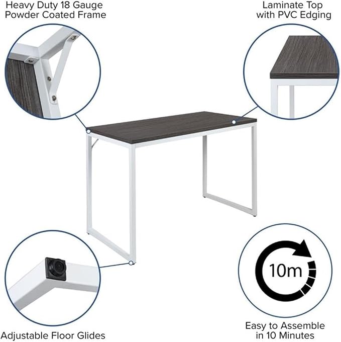 Flash Furniture Kimberly Tiverton Industrial Modern Desk-Rustic Gray/White Commercial Grade Computer Desk-47" Sturdy Home Office Desk-Writing Desk
