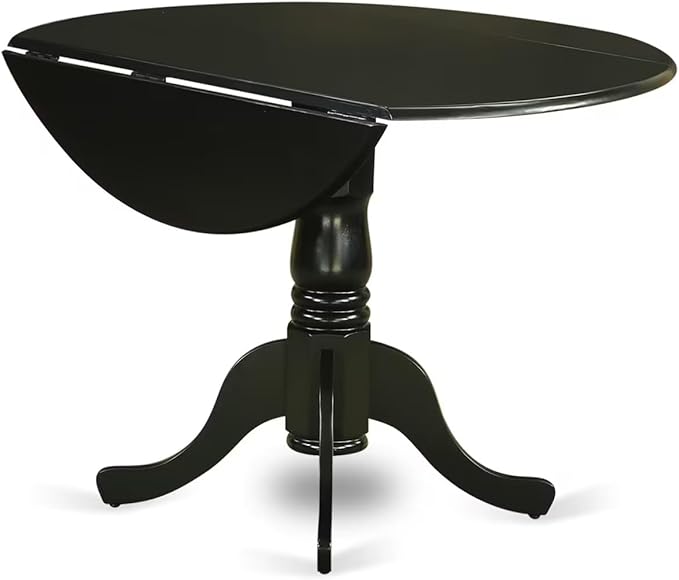 East West Furniture DLT-BLK-TP Dublin Modern Kitchen Table - a Round Dining Table Top with Dropleaf & Pedestal Base, 42x42 Inch, Black