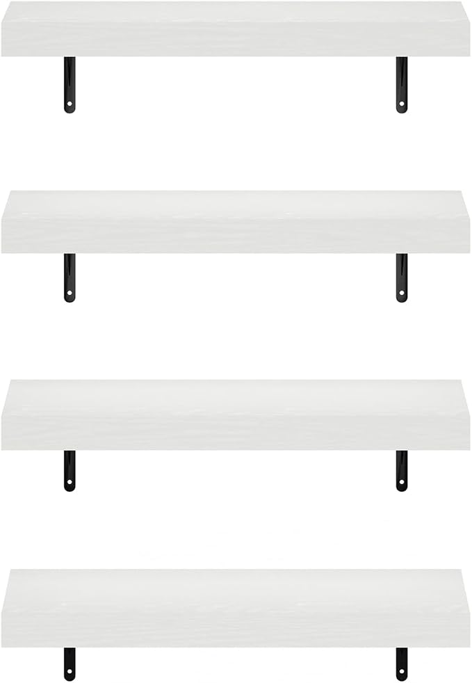 Furinno Tanna Floating Shelves for Wall Set of 4, 22-Inch Wall Shelf, Triple Thick Floating Mounted Shelf, for Bathroom, Home Office, Living Room, White Texture