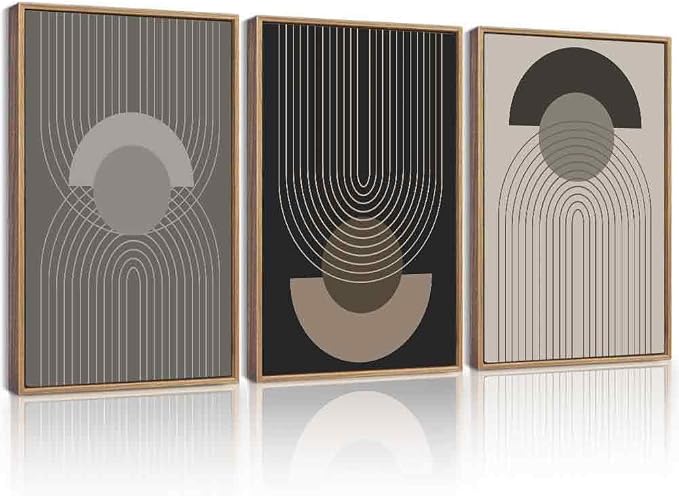 Boho Vintage Line Wall Art Framed Mid Century Bohemain Wall Decor Abstract Modern Artwork Home Office Living Room Prints Ready to Hang 16x24in Natural Framed
