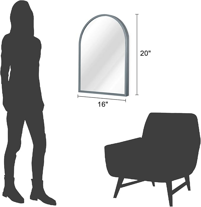 Arched Wall-Mounted Mirror Aluminum Alloy Frame Bathroom Wall Mirror for Vanity Living Room, Bedroom Entryway Room Home Decor 20"x16"