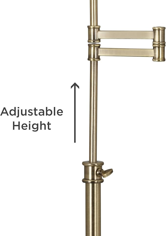 360 Lighting Westbury Swing Arm Desk Table Lamp Adjustable 36" Tall Antique Brass Off White Embroidered Hourglass Fabric Drum Shade for Living Room Bedroom Bedside Nightstand Office