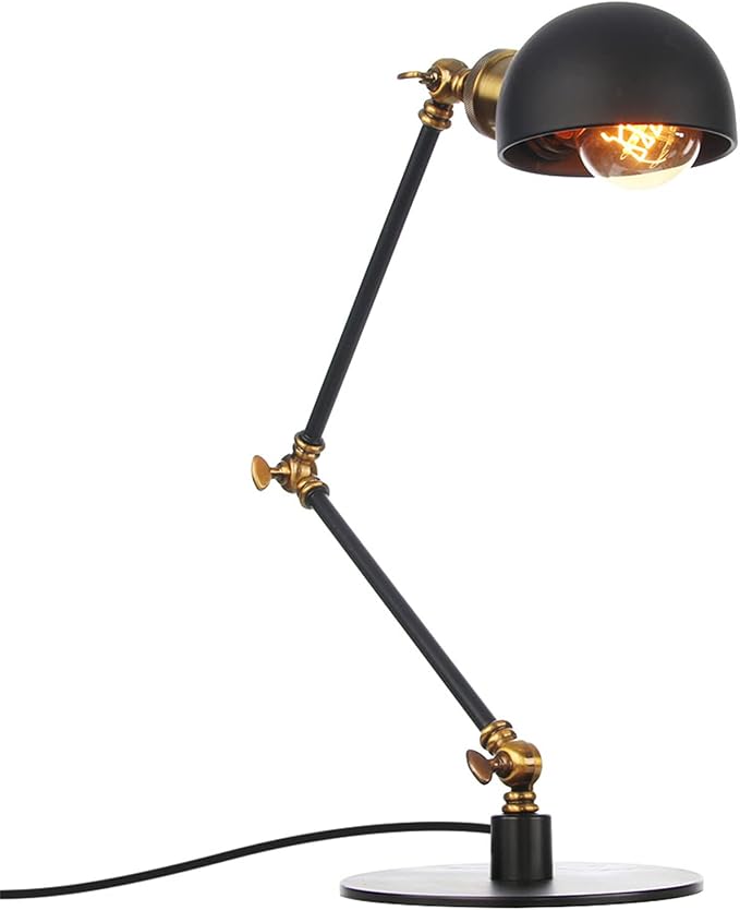 Makeup Vintage Desk Lamp, Adjustable Swing Arm Industrial Metal Task Table Lamp, Bedroom Bedside Night Light Cafe Retro Reading Lighting,Black+Gold