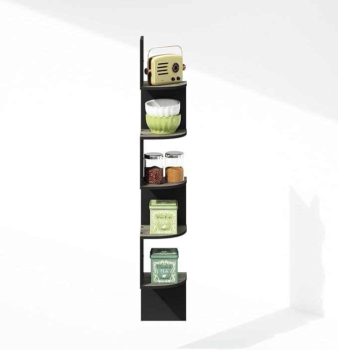 Furinno Rossi 5-Tier Floating Corner Shelf for Wall, Corner Zigzag Shelf Wall Mounted, Radial Wall Mount Shelves, for Home Office, Living Room, Bedroom, Bathroom, French Oak