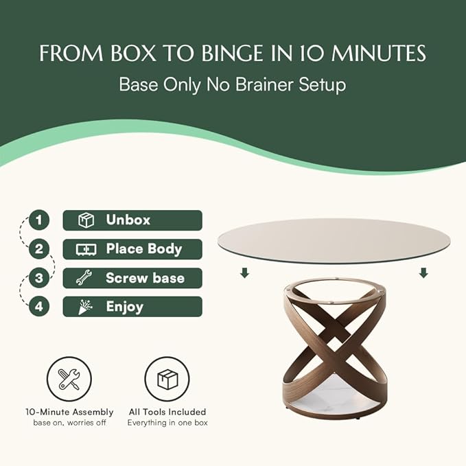 POVISON 59" Modern Round Dining Table, Glass Round Kitchen Table for 6, Glass Dining Room Table Top with Bronze X Carbon Steel Base for Dining Room (Dining Table Only)