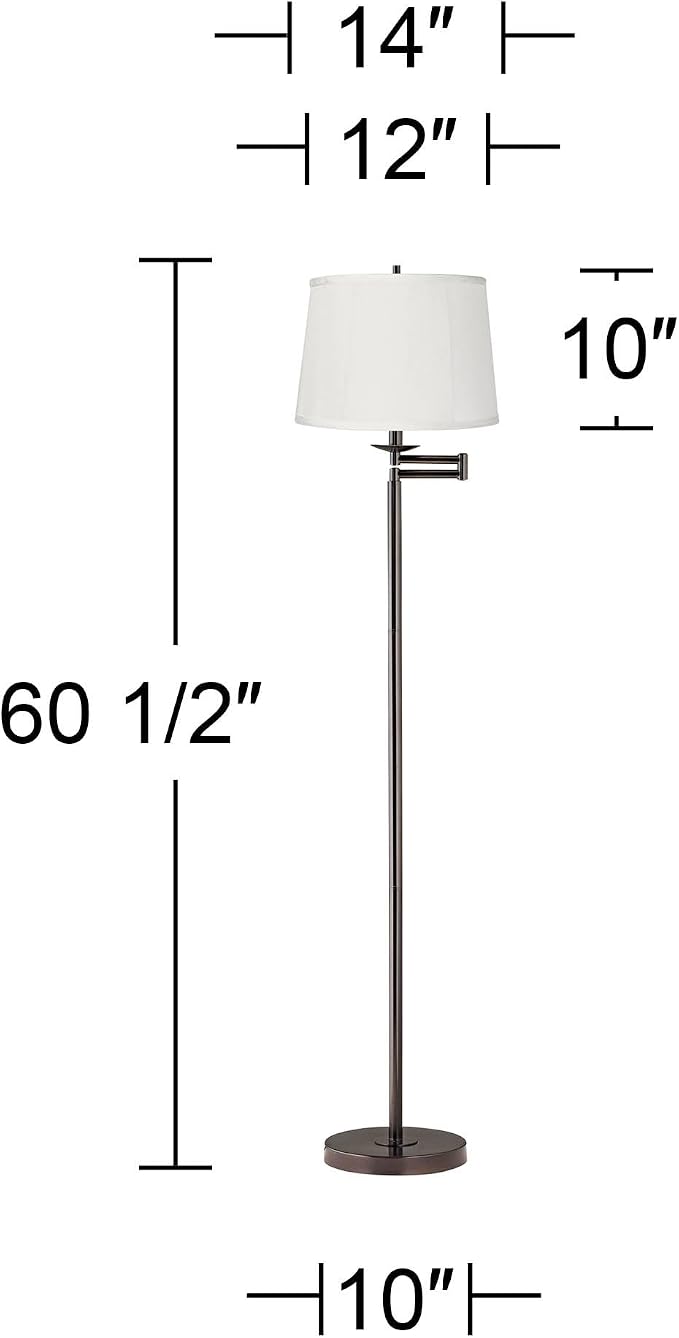 360 Lighting Modern Swing Arm Floor Lamp Standing 60 1/2" Tall Bronze Brown Adjustable Beige Fabric Drum Shade Top Bottom Trim Decor for Living Room Reading House Bedroom Office