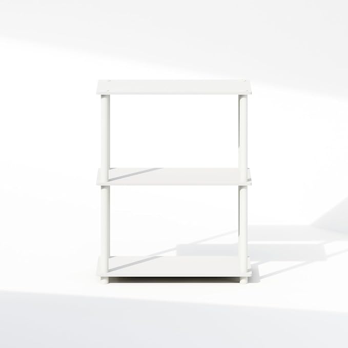 Furinno Turn-N-Tube Book Shelf, 3-Tier Bookshelf, Bookcase with Multipurpose Compact Display Rack, 11.6 x 23.6 x 29.6, for Living Room, Bedroom, Home Office, White/White