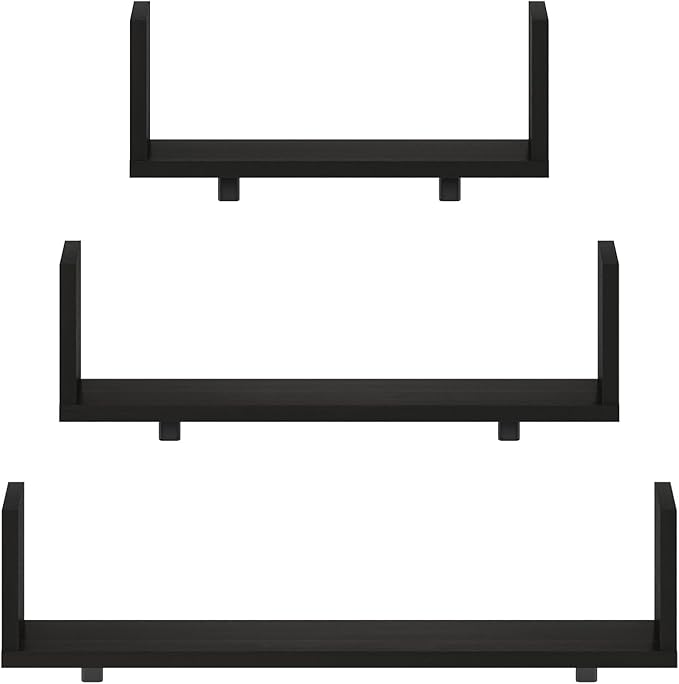 Furinno Rossi Bedroom Decor Wall Mounted Floating Display Shelves with Invisible Brackets, Set of 3, Espresso