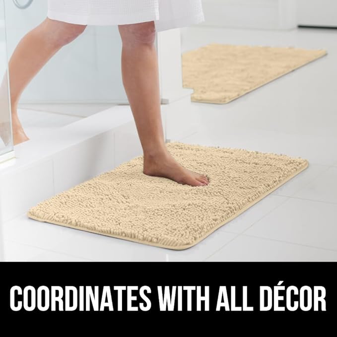 GORILLA GRIP Bath Rug Mat 30x20, Thick Soft Absorbent Chenille, Quick Dry Microfiber Mats, Rubber Backing Washable Shower Floor Rugs, US Designed Bathroom Bathmat Home Decor Accessories, Sand