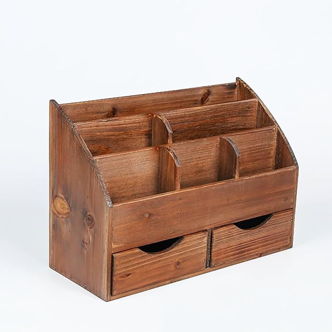 Vintage Rustic Wooden 2 Drawer with Shelf Office Desk Organizer & Mail Rack For Desktop,Box for Office Home Toiletries Supplies Vanity, No Assembly Required (J03) (Brown)