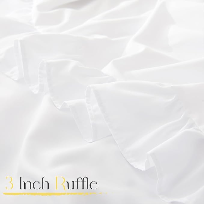 Horbaunal White Ruffle Sheets Queen Size 6 Piece, Fits 16" Deep Mattress, Microfiber White Queen Sheets with 2 Ruffled Pillowcases, Shabby Chic Bed Sheet Set