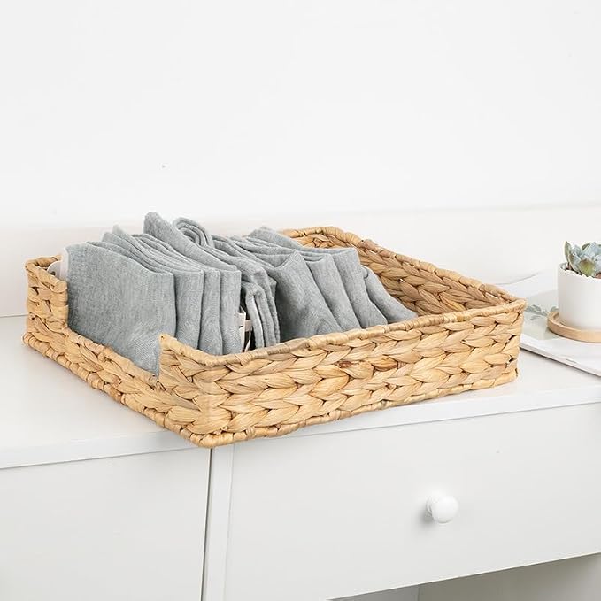 Water Hyacinth Letter Tray, Wicker Desk Tray, Woven Desk Organizer, A4 Paper, Document, File, Mail, Magazine Storage Basket for Office, Classroom, Home Desktop