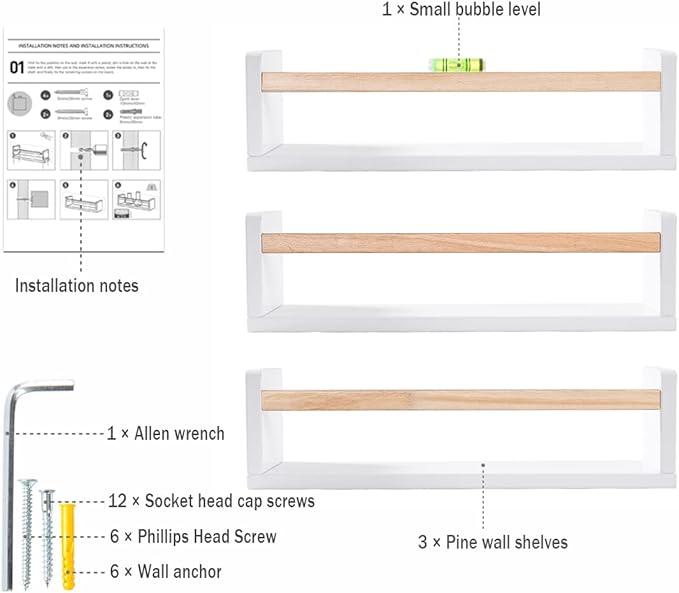 AZSKY Nursery Wall Décor Shelves White Floating Bookshelves for Baby and Kids 16 Inch Book Organizer Storage Ledge Long Display Floating Shelves for Books CDs Dolls Picture Frames a Set of 3