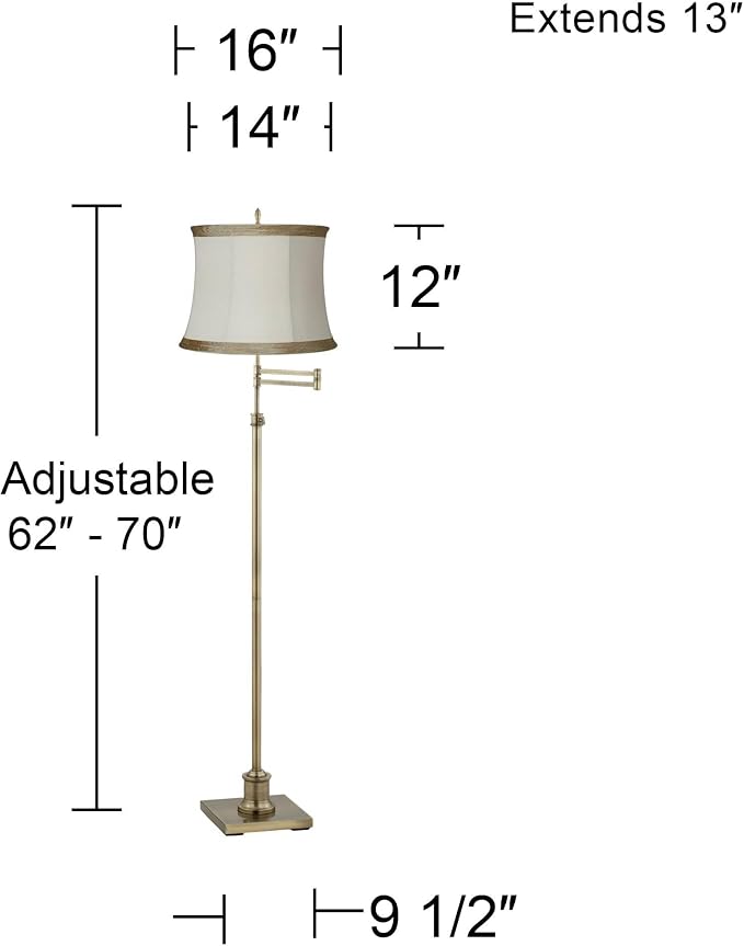 360 Lighting Westbury Modern Swing Arm Floor Lamp Standing 70" Tall Antique Brass Gold Adjustable Ivory Linen Drum Shade with Taupe Trim for Living Room Reading House Bedroom Office