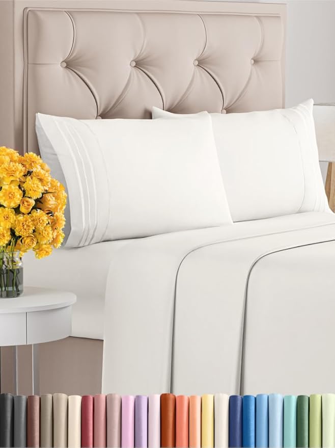 Queen Size 4-Piece Sheet Set - Extra Soft, Breathable & Cooling - Hotel Luxury Durable Bed Sheets - Deep Pockets, Easy-Fit & Wrinkle-Free - Antique White Oeko-Tex