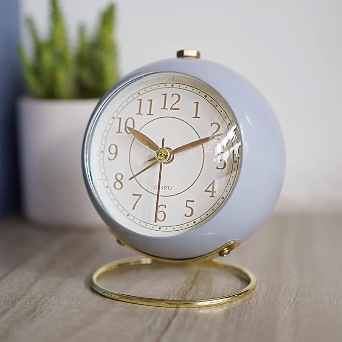 SHISEDECO Small Tableclocks Classic Non-Ticking Tabletop Alarm Clock with Backlight, Battery Operated Astronaut Deskclock with HD Glass for Living Room Bedroom Bedside Indoor Decor (Blue)