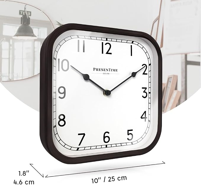 Presentime & Co 10" Anton Vintage Square Clock, Silent No Ticking, Wall & Mantel 2 in 1, Desk and Shelf Clock, Tabletop Décor, Oil Rubbed Bronze Color.