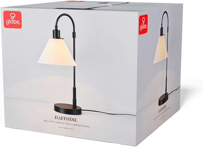 Globe Electric 20" Table Lamp, Matte Black, White Fabric Shade, Rotary Switch on Socket, 5-Foot Black Cord, Bedroom, Home Décor, Nightstand