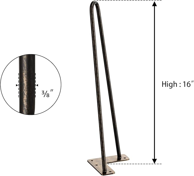 SMARTSTANDARD 16 Inch Heavy Duty Hairpin Furniture Legs, Metal Home DIY Projects for TV Stand, Sofa, Cabinet, etc with Rubber Floor Protectors Bronze 4PCS