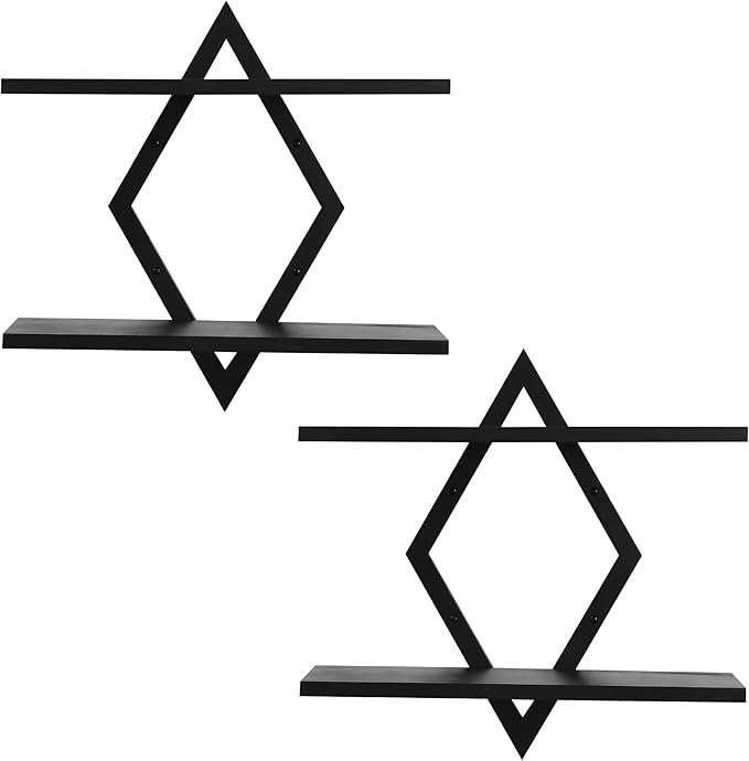 Floating Shelves for Wall,Decorative Wall Shelf,2 Tier Hanging Shelf for Plants Storage Display Holder,Indoor Decor for Living Room Home Office Bathroom Bedroom,Solid Wood,Diamond Shaped,2 Pack,Black
