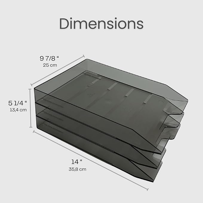 Acrimet 3 Tier Paper Organizer Letter Tray - Plastic Stackable Desk File Organizer, Front Load Paper Sorter Organizer for Letter/A4 Office File Folder Holder - Clear Gray
