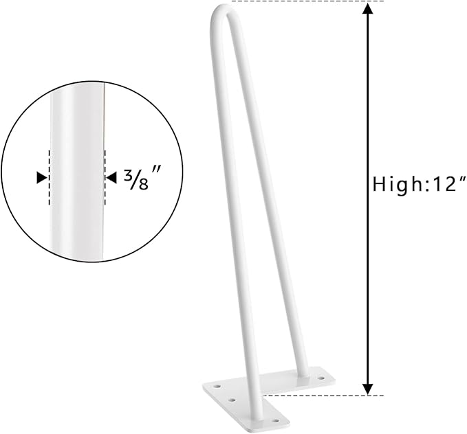 SMARTSTANDARD 12 Inch Heavy Duty Hairpin Furniture Legs, Metal Home DIY Projects for TV Stand, Sofa, Cabinet, etc with Rubber Floor Protectors White 4PCS