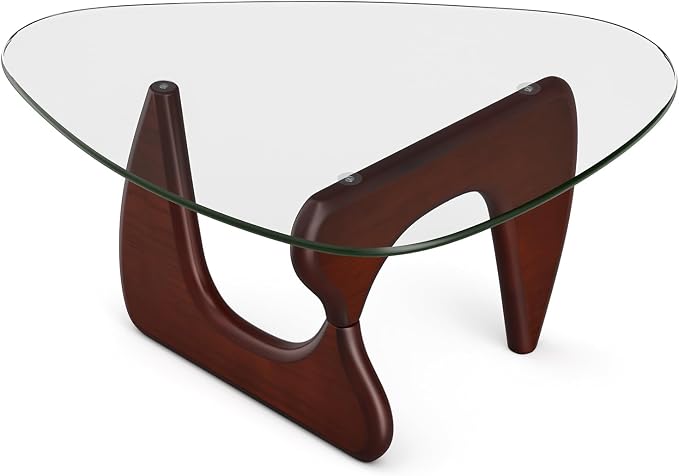 Modern Glass Coffee Table, Mid Century Triangle Coffee Table for Living Room Bedroom Reception Office Tables (Dark Walnut, Small (32.3"x22.8"x16.1"))