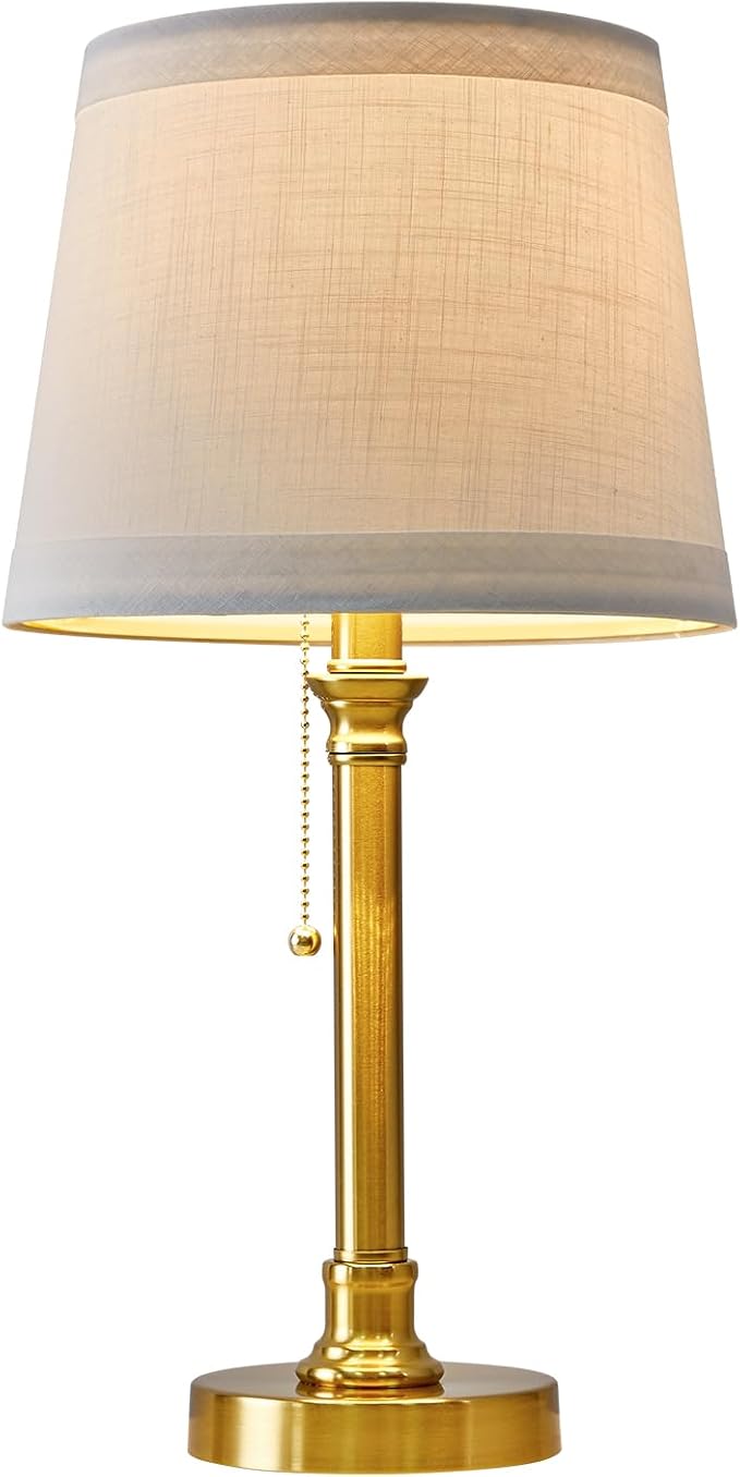 Oneach 19.5'' Gold Table Lamp for Living Room Nightstand Modern Lamps Brass Table Lamp for Bedroom Metal Bedside Lamp with White Drum Shade