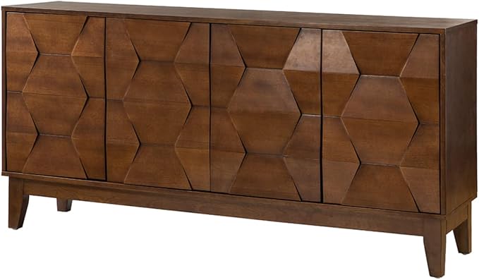 HULALA HOME Mid Century Sideboard Buffet Cabinet with Solid Wood Legs, 60" Kitchen Storage Cabinet Credenza with 4 Doors and 2 Shelves, Accent Console Table, Walnut
