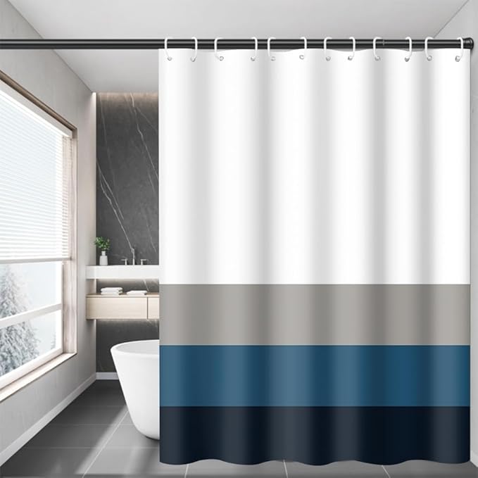 Stripes Fabric Bathroom Shower Curtain Modern Aesthetics Minimalist Shower Curtain with Hooks Polyester Waterproof Blue Grey Abstract Lines Pattern Shower Curtain Decor, 65x72 Inch