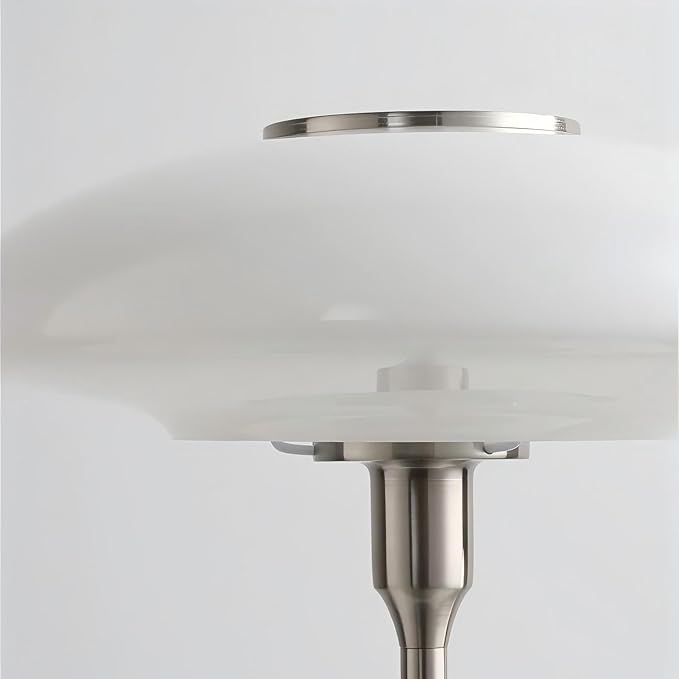 Table Lamp, Metal and Glass Modern Bedside Lamp, Decorative Table Light, Table Lamp for Living Room Bedroom Study Room, 12.6 * 16.5 Inch, Chrome & White