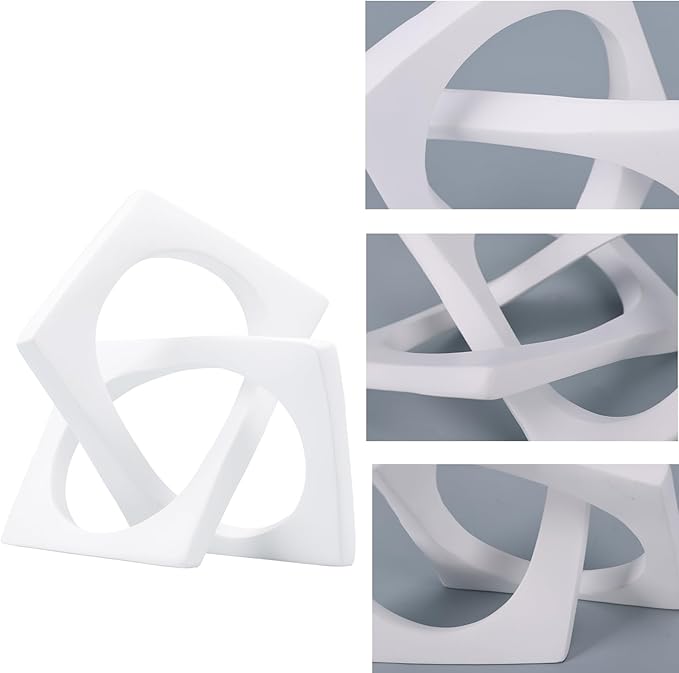 DOVDOV Geometric Cube White Knot Decorations, Geometric Sculptures, Modern Home Decorations for Home Decor Accents, Dining Tables, on Shelves, Consoles, entryway Tabletop centrepieces