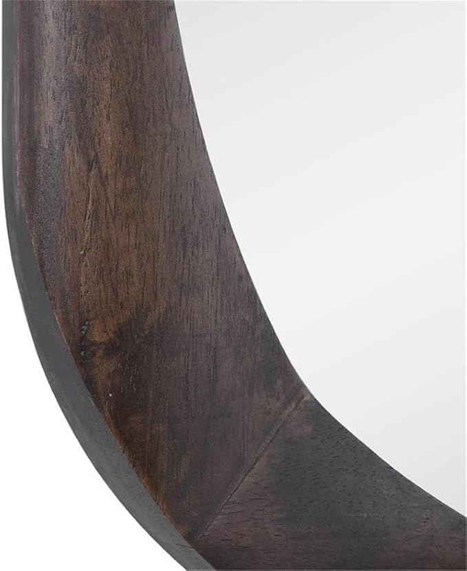 Allora Mid-Century Accent Mirror, 38" H x 26" W, Rubber Wood Frame, Dark Walnut Finish, Rounded Edges, Minimal Modern Design for Horizontal or Vertical Wall Hanging