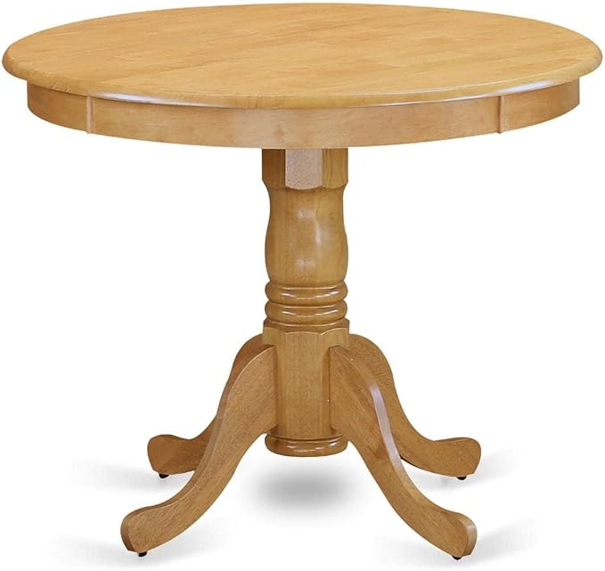 East West Furniture ANT-OMK-TP Antique Dining Table - a Round Wooden Table Top with Pedestal Base, 36x36 Inch, Oak & Buttermilk