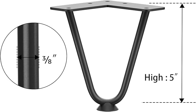 SMARTSTANDARD 5 Inch Heavy Duty Hairpin Furniture Legs, Metal Home DIY Projects for TV Stand, Sofa, Dresser with Rubber Floor Protectors Black 4PCS